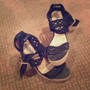 SOLD Steve Madden Black Espadrille Wedges