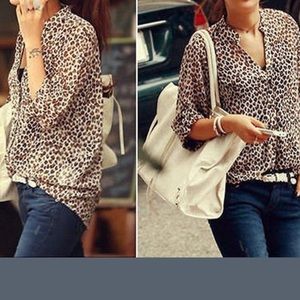 Long sleeve leopard print top size medium