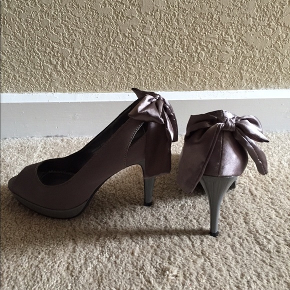 Satin gunmetal grey heels.