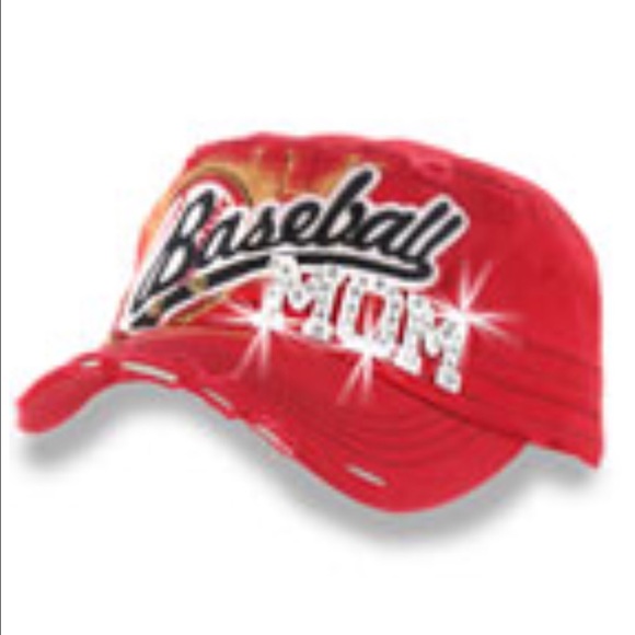 New-Baseball Mom hat in red sequin