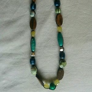 Long blue and green bead necklace