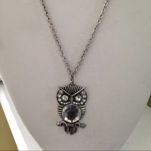 Owl necklace on long silver chain