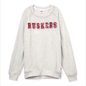 Pink Nebraska Husker Crewneck Sweatshirt Bling Top
