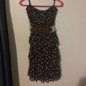 Strapless flower, ruffle dress.