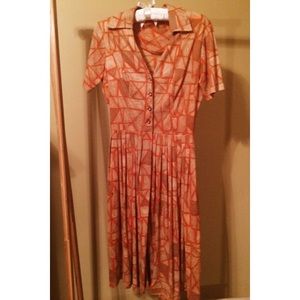 Gorgeous Retro Orange Dress w/ Unique geo Pattern