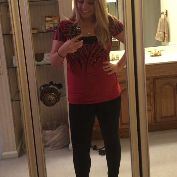 Red affliction v-neck top with slit sides