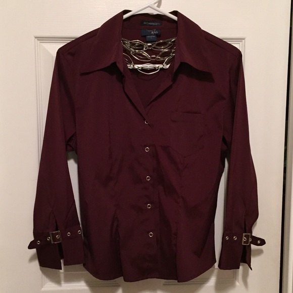 Plum collared shirt.