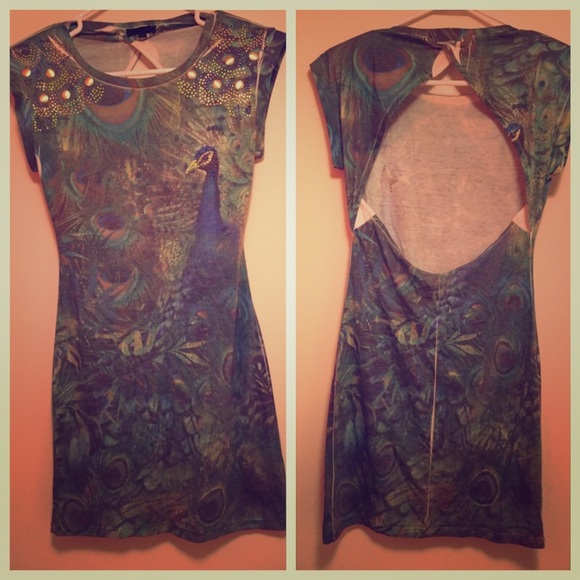 Open back peacock dress with studs details