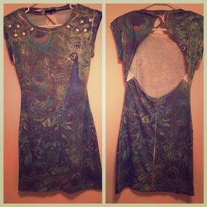 Open back peacock dress with studs details