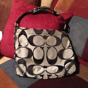 Black and gray coach bag