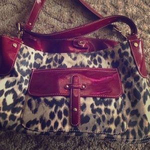 Red and leopard print purse