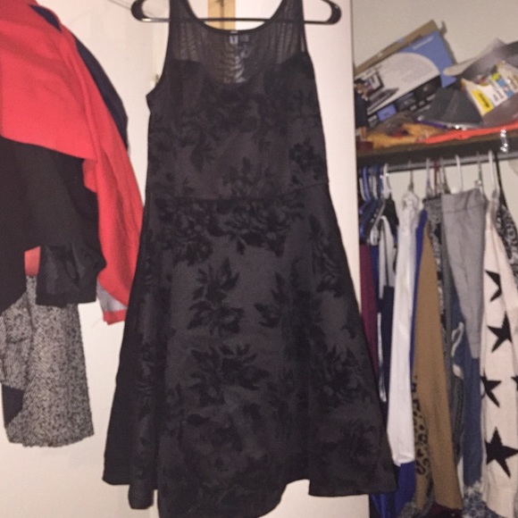 Velvet & Mesh Black Skater Dress