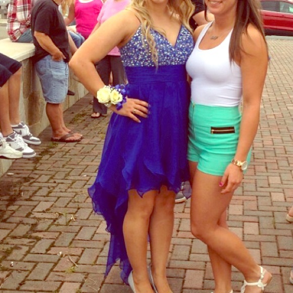 blue sequin prom dress