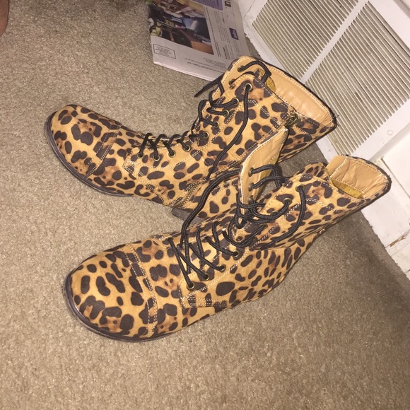Leopard print combat boots