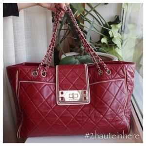 Chanel Red Extra Large Quilted East West Tote Bag