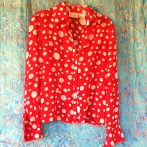 Red and White Polka Dot Button Up