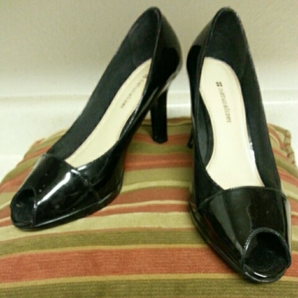 Black Patent Leather Open-toed Heels