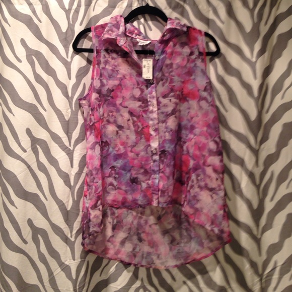 Floral See-through Tank-top with Collar