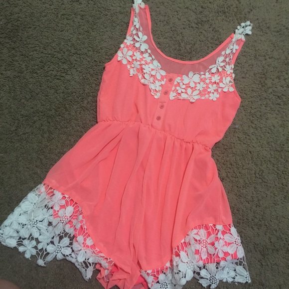 new bright coral Romper Sz L