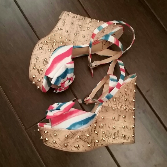Studded Open Toe Wedges - Picture 2 of 4