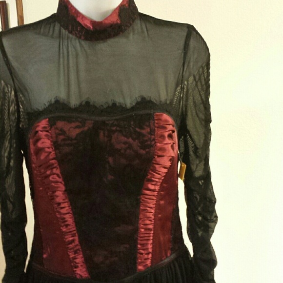 black and burgundy lace down dress NWOT - Picture 2 of 4