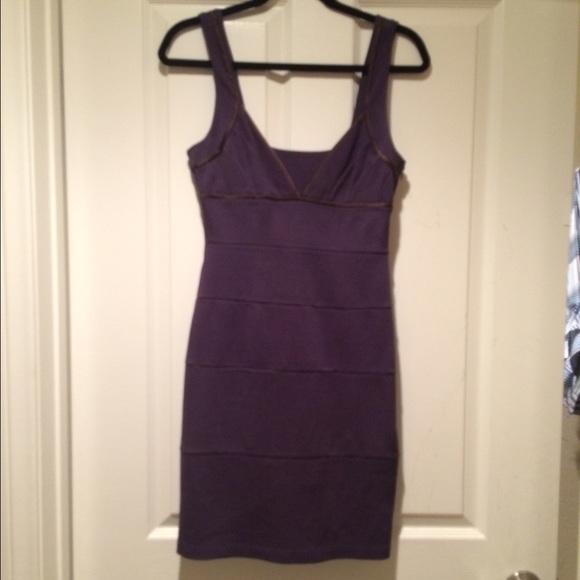 Hera purple with brown silk trim bandage dress 4