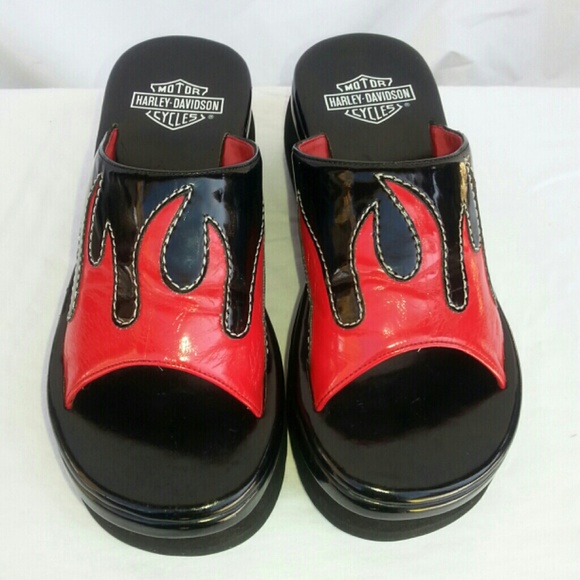Harley Davidson Black And Red Flame Sandals 7