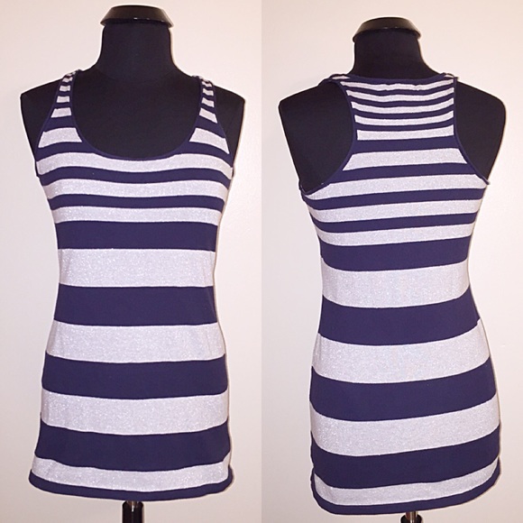 INC Silvery gray, navy striped racerback knit tank