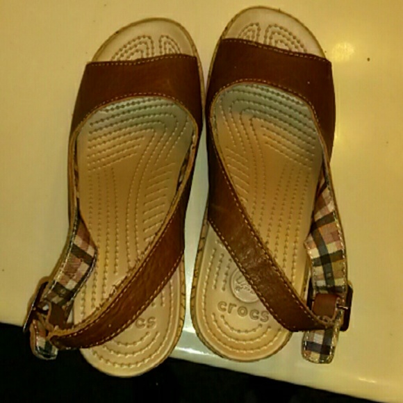 Brown Crocs wedge sandals