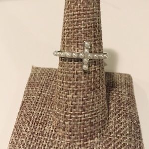 Sideway Cross with Mother of Pearl Silver Ring