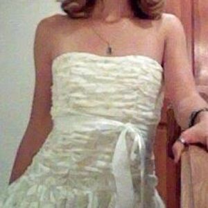 White and gold lace cocktail dress