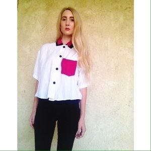 Vintage hot pink black and white collared shirt