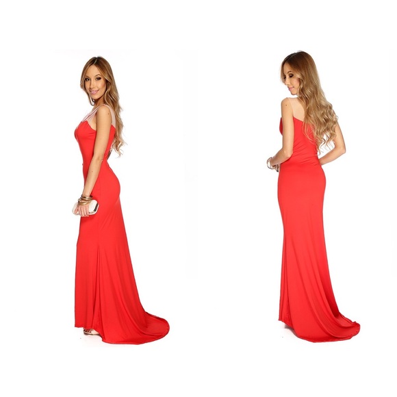 Red mesh cut out mermaid dress - Picture 3 of 4