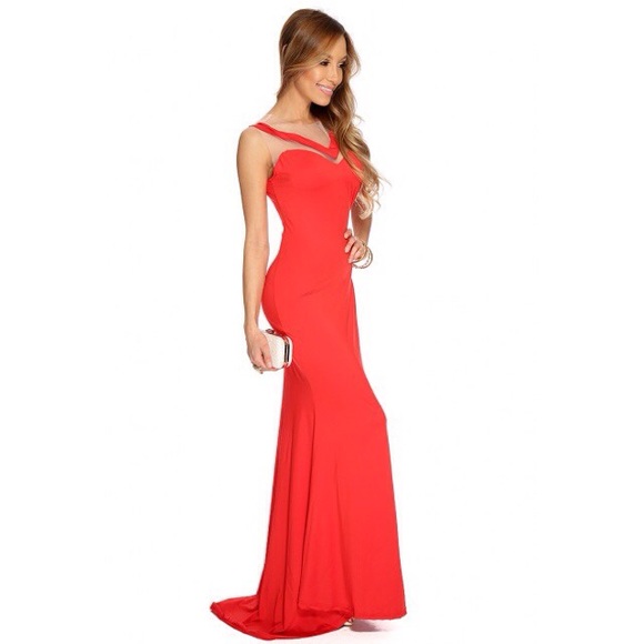 Red mesh cut out mermaid dress - Picture 2 of 4