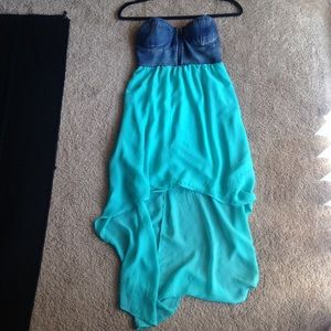 Jean top teal high/low dress