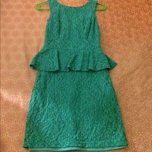 Teal Green Peplum Lace Dress