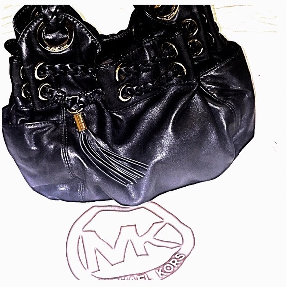 Michael Kors black leather braided satchel