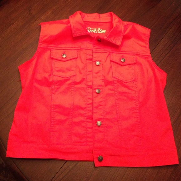 NWOTS OLD NAVY SZ XL JACKET SLEEVELESS ORANGE RED - Picture 1 of 3