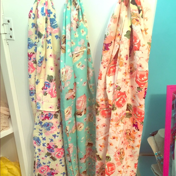 Silky spring infinity scarves. $15 each