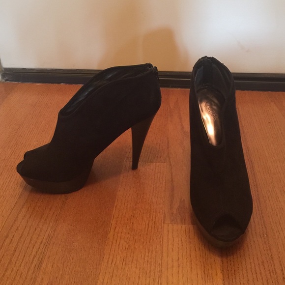 Black peep toe booties...