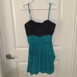 Black sparkle and teal dress