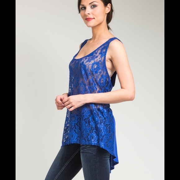 (Sold locally) Blue Lace Zipper Back Tank Top - Picture 2 of 3