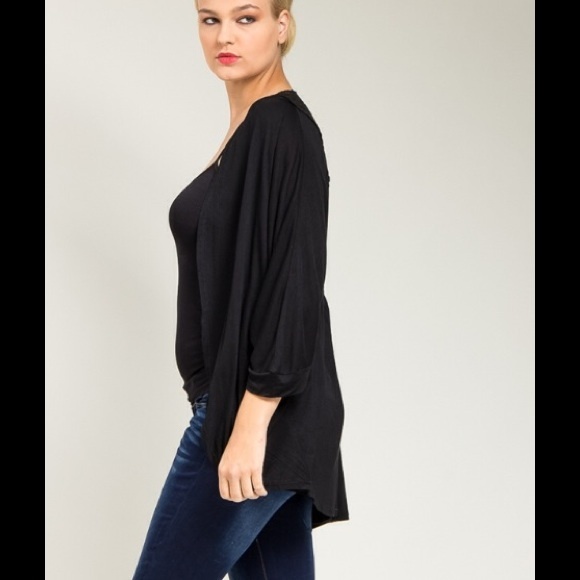 *SOLD*Black Crochet Back Drape Plus Size Cardigan - Picture 1 of 3