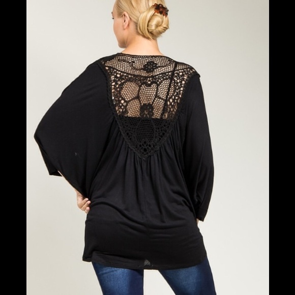 *SOLD*Black Crochet Back Drape Plus Size Cardigan - Picture 3 of 3