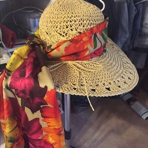 Summer Straw Sun Hat w/ Scarf