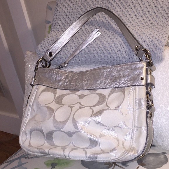 Coach Handbags - White, silver Coach handbag very good condition
