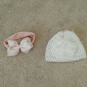 Baby girl head band with bow and hat