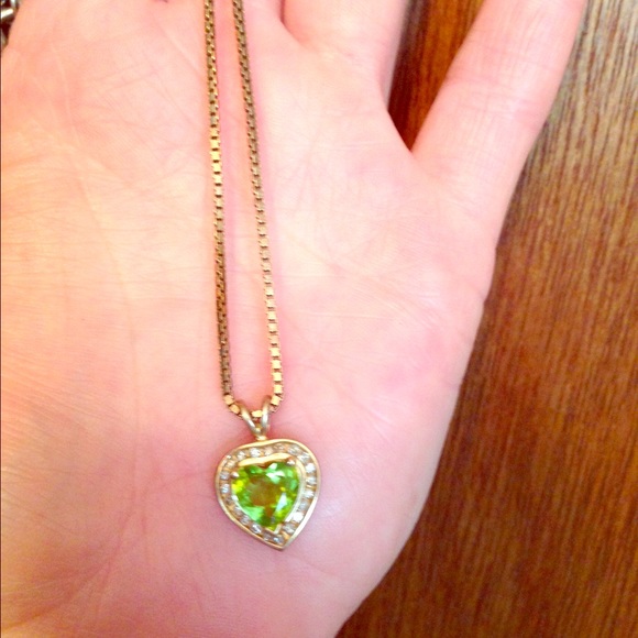 Peridot and diamonds heart necklace