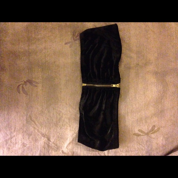 Black Velvet Bandeau with Gold Zipper