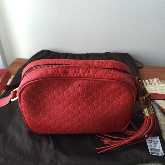 Gucci Sling Red Purse with Bamboo Tassel